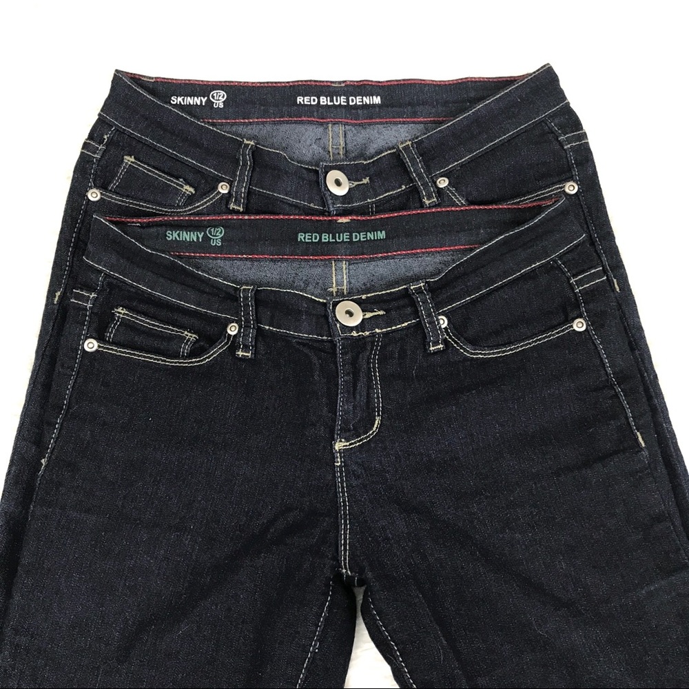 2 Red Blue Denim Dark Blue Sz 1/2 Medium Rise
